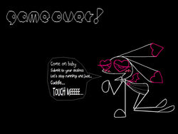  4:3 anthro black_background blush bodily_fluids clothed clothing corruption dialogue digital_media_(artwork) dress drooling english_text female game_over gameplay_mechanics heart_symbol lagomorph leporid mammal monochrome open_mouth polygons rabbit saliva simple_background solo speech_bubble text vib-ribbon vibri vinny_van_yiffy wings 