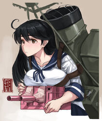  black_hair blush breast_press breasts commentary_request female kantai_collection large_breasts long_hair photoshop_(medium) tianzhong_zhongtian ushio_(kancolle) 