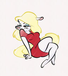  animaniacs anthro ass barefoot bedroom_eyes big_breasts big_butt blonde_hair breasts clothing dress feet female hair hi_res long_hair mammal minerva_mink mink mustelid musteline narrowed_eyes red_clothing red_dress seductive sitting smile soles solo stanmort thick_thighs toes true_musteline warner_brothers wide_hips 