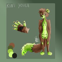  1:1 anthro canid canine canis digital_media_(artwork) food fox fruit hi_res kiwifruit male mammal model_sheet plant procyonid raccoon solo voidryes wolf 