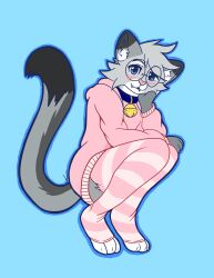  absurd_res anthro bell bell_collar bite biting_lip biting_own_lip blue_collar blue_eyes blush blush_lines claw_slits clothed clothing collar crouching digital_media_(artwork) dipstick_ears dipstick_tail domestic_cat ear_markings egyptian_mau felid feline felis femboy footwear fur gold_bell grey_body hair hi_res hoodie leg_warmers legwear looking_at_viewer male mammal markings multicolored_ears nixuelle oversized_clothing oversized_hoodie oversized_topwear pattern_clothing pink_clothing pink_nose simple_background socks solo striped_clothing stripes tail tail_markings teeth thewanderingangel thigh_high_stockings thigh_highs thigh_socks topwear 