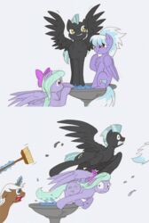  2015 annoyed broom cleaning_tool cloud_chaser_(mlp) equid equine fan_character feathered_wings feathers female feral flitter_(mlp) friendship_is_magic group hasbro horn male mammal my_little_pony mythological_creature mythological_equine mythology pegasus ravenpuff thunderlane_(mlp) unicorn water wings 