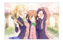  ayase_eri kurosujuu love_live!_school_idol_project petals seifuku tears toujou_nozomi yazawa_nico 