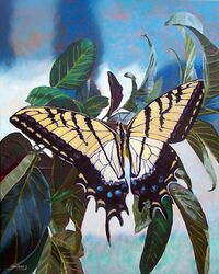  ambiguous_gender antennae_(anatomy) arthropod blurred_background butterfly feral hi_res insects leaf lepidopteran oil_painting_(artwork) outside painting_(artwork) plant realistic rear_view solo swallowtail_butterfly theyfox traditional_media_(artwork) wings 