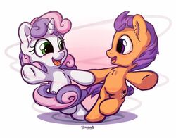  2016 avoid_posting bad_metadata bobdude0 cutie_mark dancing duo equid equine eye_contact female feral friendship_is_magic green_eyes hair hasbro hooves horn looking_at_another mammal missing_sample multicolored_hair my_little_pony mythological_creature mythological_equine mythology pink_hair purple_eyes purple_hair simple_background smile sweetie_belle_(mlp) tender_taps_(mlp) two_tone_hair unicorn white_background young 