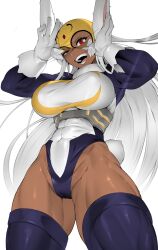  :d adjusting_mask alternate_costume animal_ears arms_up blush boku_no_hero_academia breasts colorized covered_abs covered_navel crescent_print dark-skinned_female dark_skin english_commentary female finger_under_clothes from_below fur_collar gloves highleg highleg_leotard highres kopam large_breasts leotard long_eyelashes long_hair long_sleeves looking_at_viewer mask mirko mirkosimps muscular muscular_female open_mouth purple_sleeves purple_thighhighs rabbit_ears rabbit_girl rabbit_tail red_eyes second-party_source simple_background smile solo tail taut_leotard teeth thick_thighs thighhighs thighs toned underbust uneven_eyes very_long_hair white_background white_gloves white_hair white_leotard yellow_mask 