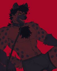  2024 anthro barazoku biceps big_muscles biped hi_res hyena k41bvtsv looking_at_viewer male mammal muscular muscular_anthro muscular_male pecs solo tongue tongue_out 