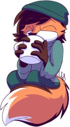  alpha_channel animatedjames anthro brown_body brown_fur brown_hair canid canine closed_eyes coffee_mug drinking female fox fur hair macy mammal multicolored_body multicolored_fur orange_body orange_fur solo white_body white_fur winter_hat 