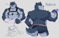  2024 abs anthro barazoku biceps big_muscles biped black_sclera blue_body blue_eyes blue_fur bweno_v canid canine canis countershade_fur countershading fur harness hi_res looking_at_viewer male mammal multiple_poses muscular muscular_anthro muscular_male pecs pose solo white_body white_countershading white_fur wolf 