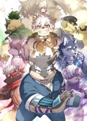  2024 anthro black_body black_fur black_sclera blue_eyes brown_body brown_fur canid canine canis clothing domestic_dog eyebrows eyewear fur glasses grin group hair heterochromia hi_res katana lifewonders looking_at_viewer looking_away male mammal masanori_(tas) masashi_(tas) melee_weapon moritaka_(tas) muscular muscular_anthro muscular_male ninja nobumichi_(tas) police police_hat police_officer police_uniform ponytail ponzu_tas red_eyes samurai scar shino_(tas) slightly_chubby smile sword tadatomo_(tas) tanetomo_(tas) thick_eyebrows tokyo_afterschool_summoners uniform warrior weapon white_body white_fur white_hair yasuyori_(tas) yellow_eyes yellow_sclera yoshito_(tas) 