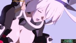  3d animated animated arc_system_works bouncing_breasts breasts breathing choker cleavage closed_eyes elphelt_valentine female female guilty_gear guilty_gear_xrd guilty_gear_xrd:_revelator guilty_gear_xrd:_revelator_2 jiggle large_breasts open_mouth solo tired white_hair 