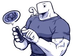  ambiguous_gender anthro cellphone clothing dark_topwear dinosaur duo dyno_(dynogreeno) dynogreeno electronics extinct hi_res largo_(dynogreeno) male muscular muscular_anthro muscular_male phone prehistoric_species reptile scalie shirt simple_background smartphone t-shirt topwear 