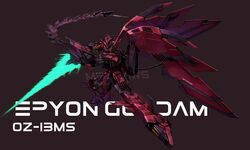  absurdres beam_saber brayanong999 character_name commission english_commentary glowing glowing_eye green_eyes gundam gundam_epyon gundam_wing gundam_wing_endless_waltz highres holding holding_sword holding_weapon mecha mechanical_wings mobile_suit no_humans purple_background robot science_fiction solo sword v-fin weapon whip_sword wings 