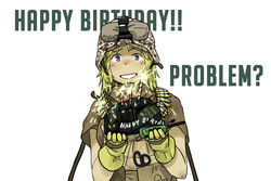  anyan_(jooho) battlefield_(series) battlefield_3 blonde_hair blue_eyes bullet bullet_necklace c4 candle commentary_request english_text female gloves grin hat helmet looking_at_viewer military military_hat military_uniform photoshop_(medium) scissors simple_background smile uniform white_background 