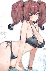  absurdres atlanta_(kancolle) atlanta_(swimsuit_mode)_(kancolle) bikini breasts brown_hair cleavage earrings grey_bikini highres jewelry kantai_collection looking_at_viewer qqqmei star_(symbol) star_earrings swimsuit two_side_up 