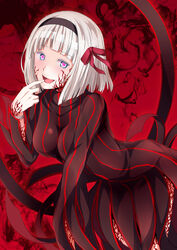  alter_servant anna_nishikinomiya breasts commentary corruption cosplay dark_persona dark_sakura dark_sakura_(cosplay) fate/stay_night fate_(series) female hairband heart heart-shaped_pupils matou_sakura matou_sakura_(cosplay) medium_breasts photoshop_(medium) possessed shichouson shimoneta_to_iu_gainen_ga_sonzai_shinai_taikutsu_na_sekai short_hair solo spoilers symbol-shaped_pupils white_hair 