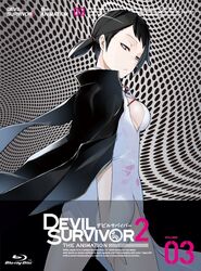  black_hair breasts china_dress chinese_clothes devil_survivor_2 dress geometric_pattern gradient gradient_background grey_eyes kanno_fumi looking_at_viewer megami_ibunroku_devil_survivor official_art polka_dot_background short_hair sideboob skirt solo thighs tied_hair yasuda_suzuhito 