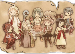  6+girls akemi_homura armor bad_id bad_pixiv_id bare_shoulders black_hair blonde_hair blue_eyes blue_hair blush boots bow bracer breasts chemist_(fft) commentary_request cosplay dress drill_hair extra final_fantasy final_fantasy_tactics gloves grey_eyes hair_ribbon hairband hairbow hat head_scarf helmet hood horns kaname_madoka kneeling kunai long_hair mahou_shoujo_madoka_magica mahou_shoujo_madoka_magica:_hangyaku_no_monogatari medium_breasts miki_sayaka momoe_nagisa monk_(fft) mouth_hold multiple_girls mystic_(fft) ninja_(fft) oda_takayuki ofuda one_eye_closed onion_knight_(fft) pantyhose pink_eyes pink_hair ponytail potion purple_eyes red_eyes red_hair ribbon robe sakura_kyoko scroll short_hair short_twintails single_horn skirt smile staff summoner_(fft) sword tomoe_mami twin_drills twintails two_side_up unitard weapon white_hair white_mage_(fft) white_mage_(final_fantasy) yellow_eyes 