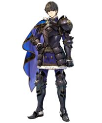  1boy armor armored_boots asatani_tomoyo berkut_(fire_emblem) black_armor black_hair boots cape fire_emblem fire_emblem_echoes:_shadows_of_valentia fire_emblem_heroes full_body fur_trim gauntlets grey_eyes hand_on_own_hip highres long_sleeves looking_at_viewer male_focus official_art pants pauldrons shoulder_armor solo transparent_background 