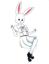  absurd_res anthro beastars belt big_shoes bottomwear clothing domestic_rabbit dwarf_rabbit efradraws female fur haru_(beastars) hi_res lagomorph leporid mammal marker_(artwork) netherland_dwarf_rabbit oryctolagus rabbit school_uniform shaded simple_background simple_eyes simple_shading skirt solo traditional_media_(artwork) uniform white_body white_fur 