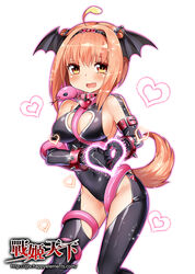  :d ahoge animal animal_around_neck animal_collar arm_strap bad_id bad_pixiv_id bare_shoulders between_breasts blush breasts brown_eyes brown_hair buckle chaps cleavage_cutout clothing_cutout collar contrapposto covered_navel dog_tail elbow_gloves female gloves groin hairband head_wings heart heart_hands large_breasts looking_at_viewer mvv oerba_yun_fang open_mouth photoshop_(medium) short_hair short_hair_with_long_locks sideboob sidelocks simple_background smile snake snake_bondage solo standing tail tareme tears watermark web_address white_background wings wrist_cuffs zhan_ji_tian_xia 