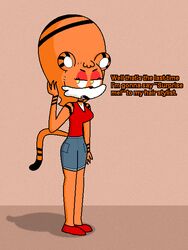  3:4 anthro beehive_(hairstyle) bottomwear clothed clothing cutoffs denim denim_bottomwear denim_clothing dou_(diives) eye_makeup eyeshadow felid feline female hair hairdo joviankenpo looking_at_hair makeup mammal pantherine shorts solo standing text tiger topwear xingzuo_temple 