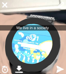  anonymous_artist clock detailed_background e621 e621_logo english_text hi_res human mammal meme not_furry smartwatch snapchat solo text watch 