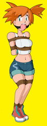  absurdres arms_behind_back ball_gag belly bondage bondage bound bound_arms bound_legs bound_wrists copyright_request gag gagged highres kasumi_(pokemon) midriff non-web_source pokemon raya100 tied_up_(nonsexual) worried 