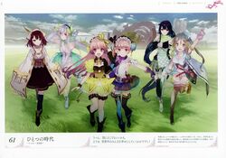  +_+ 6+girls absurdres atelier_(series) atelier_lydie_&amp;_suelle bare_shoulders black_hair blush boots bow braid breasts brown_eyes brown_hair firis_mistlud game_cg gloves green_eyes grey_hair hair_ornament hairband hat highres jewelry liane_mistlud long_hair looking_at_viewer lydie_marlen medium_breasts multiple_girls necklace noco_(adamas) official_art open_mouth outdoors pink_eyes pink_hair plachta red_eyes scan short_hair siblings sisters skirt small_breasts smile sophie_neuenmuller suelle_marlen thigh_boots thighhighs very_long_hair yuugen 