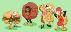  absurd_res anatid anseriform anthro avian bird burger burger_costume cheeseburger_costume clothing costume daisy_duck della_duck disney donald_duck duck ducktales ducktales_(2017) female food food_costume grilled_cheese grilled_cheese_sandwich grilled_cheese_sandwich_costume group hi_res hot_dog hot_dog_costume hotdog_costume koopakrazy85 m&#039;ma_crackshell male meatball meatball_costume sandwich_(food) sandwich_costume 