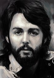  1boy beard closed_mouth facial_hair greyscale hungry_clicker lips looking_at_viewer male_focus medium_hair monochrome paul_mccartney portrait real_life realistic shirt simple_background solo the_beatles 