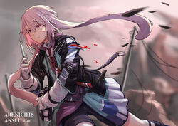  1boy absurdres animal_ears ansel_(arknights) arknights bleeding blood character_name commentary_request deep_wound doctor highres holding holding_syringe injury jacket jtleeklm long_sleeves male_focus medic necktie needle outdoors photoshop_(medium) pink_hair power_lines rabbit_boy rabbit_ears red_necktie solo star_of_life stethoscope syringe utility_pole 