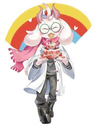  adolescent anthro blush bovid cake caprine clothed clothing daww deltarune dessert detailed detailed_food digital_media_(artwork) digital_painting_(artwork) eyewear femboy food glasses goat heart_symbol hi_res kemono male mammal nurse_clothing nurse_uniform official_alternate_costume open_mouth psibunny rainbow ralsei scarf smile solo undertale_(series) uniform young young_anthro young_male 