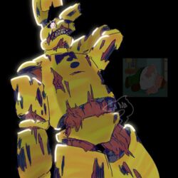  1:1 2022 animatronic anthro backlighting death digital_media_(artwork) duo family_guy family_guy_death_pose fish five_nights_at_freddy&#039;s five_nights_at_freddy&#039;s_3 flexing furniture hi_res human lagomorph lamp leporid light lighting looking_down machine male mammal marine peter_griffin rabbit robot scottgames shark shockshark solo_focus springtrap_(fnaf) stairs table 