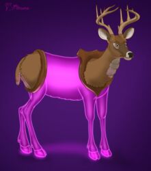  absurd_res animate_inanimate antlers black_nose brown_body brown_eyes brown_fur cloven_hooves deer feral fur fur_markings glowing glowing_body glowing_hooves glowing_legs hi_res hooves horn looking_at_viewer male mammal markings monocerus mounted_trophy possessed_inanimate purple_body quadruped short_tail simple_background solo tail taxidermy taxidermy_mount translucent translucent_body translucent_hooves translucent_legs wood 