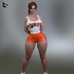  1girls 3d ass big_ass big_breasts blue_eyes booty_shorts bracelet breasts brown_hair busty capcom claire_redfield claire_redfield_(jordan_mcewen) curvaceous curvy curvy_body curvy_female curvy_figure female female_focus female_only gm_studios hooters hourglass_figure long_hair midriff navel ponytail pose posing resident_evil resident_evil_2 resident_evil_2_remake shiny_skin short_shorts shorts solo standing tagme thick_thighs tied_hair voluptuous voluptuous_female wide_hips 