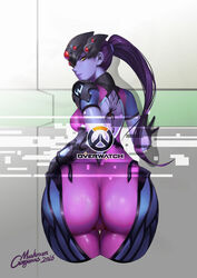  ass autographed bodysuit gorgeous_mushroom no_bra overwatch tattoo widowmaker 