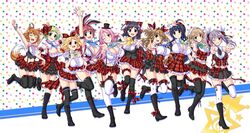  ahoge aizawa_momoka animal_ears blonde_hair blue_eyes blue_hair boots bow bows breasts brown_hair bunny_ears cleavage combat_boots dog_ears dog_tail finger_gun frills gigantic_breasts green_eyes green_hair hair_clip hair_ornament hairclip hime_cut hinagata_kobato honoo_no_haramase_paidol_my_star_gakuen_z hoshizaki_amane hoshizaki_hime huge_breasts isuzugawa_akino jump jumping kisaragi_sora kugayama_nanako kuroki_shion large_breasts long_hair matsuda_yukari medium_breasts minami_aisa minihat multiple_girls oerba_yun_fang pink_hair plaid point purple_eyes purple_hair red_hair salute short_hair short_twintails shoulder-length_hair shoulder_length_hair skirt small_breasts smile squeez suspenders tail thighhighs ties twintails twintails very_long_hair wink yellow_eyes yuibi 