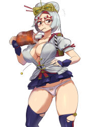  animal_print bear_panties bear_print black_gloves black_skirt black_thighhighs boned_meat breasts collarbone commentary_request contrapposto eating eyewear_on_head feet_out_of_frame female food gloves grey_shirt hair_ornament hair_stick hand_on_own_hip holding holding_food large_breasts looking_at_viewer meat microskirt monbetsu_kuniharu notice_lines panties partially_unbuttoned pleated_skirt popped_button print_panties purah red-framed_eyewear red_eyes round_eyewear sheikah shirt short_sleeves simple_background skirt solo standing the_legend_of_zelda the_legend_of_zelda:_tears_of_the_kingdom thighhighs thighs torn_clothes torn_thighhighs underwear white_background white_hair white_panties 