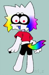  alien ambiguous_gender animated anthro domestic_cat facial_markings felid feline felis hair head_markings kentrl-z mammal markings mask_(marking) multicolored_hair rainbow rainbow_hair red_eyes solo 