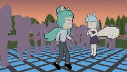  ambiguous_species animated anthro background_character black_clothing black_dress black_footwear black_shoes blue_hair bottomwear breakdancing cheering clothing dance_floor dancing detailed_background domestic_cat dress equid equine felid feline felis female fingers footwear fur grey_bottomwear grey_clothing grey_pants group hair hooved_fingers hooves jianguo joviankenpo june_(diives) male male/female mammal mythological_creature mythological_equine mythology pants party pegasus pink_pupils pupils raised_tail red_pupils small_pupils sunset surprised_expression tail tan_body tan_fur wings xingzuo_temple yellow_sclera 