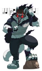  4_fingers 4_toes abs alpha_channel ankle_wraps anthro arm_tuft artist_logo big_muscles black_claws black_nose black_pawpads black_sclera bottomwear brown_hair canid canine canis cel_shading cheek_tuft claws clothing clothing_grab clothing_pull death_(puss_in_boots) digitigrade dreamworks elbow_tuft facial_markings facial_tuft feet finger_claws finger_to_lips fingers fluffy fluffy_tail foot_growth foot_on_object footwear fur glowing glowing_eyes grey_body grey_fur hair head_markings hi_res hood human_to_anthro justinfox logo male mammal markings mask_(marking) mid_transformation muscular muscular_anthro muscular_male musical_note musical_symbol pants pawpads paws plantigrade plantigrade_to_digitigrade possession puss_in_boots_(dreamworks) red_eyes shaded shirt shoe_burst shoes simple_background solo species_transformation standing symbol tail tight_clothing tight_footwear tight_shoes toe_claws toes tofubread topwear torn_bottomwear torn_clothing torn_pants torn_shoes transformation transparent_background tree_stump tuft whistling white_body white_fur wolf 