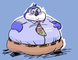  anthro avian beak belly big_belly bird blue_body blue_feathers blush chubby_cheeks clothed clothing double_chin eyewear feathers flippers glasses male morbidly_obese morbidly_obese_anthro morbidly_obese_male necktie obese obese_anthro obese_male overweight overweight_anthro overweight_male penguin semi-anthro solo standing white_body white_feathers whuntmore wide_hips 