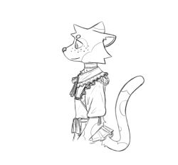  2024 anthro black_and_white bottomwear choker clothed clothing crossdressing digital_drawing_(artwork) digital_media_(artwork) domestic_cat drawpile_(artwork) felid feline felis femboy freckled_face freckles frilly frilly_bottomwear frilly_clothing frilly_shirt frilly_skirt frilly_topwear fully_clothed fur half-length_portrait hi_res jewelry male mammal monochrome necklace portrait raised_tail shirt side_view simple_background skirt snout solo standing tail tail_under_skirt topwear us_cannonfodder 