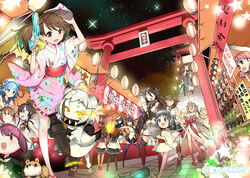  6+girls abyssal_ship akashi_(kancolle) alcohol alternate_hairstyle beer beer_mug black_hair blonde_hair blue_hair breasts brown_hair canine chi-class_torpedo_cruiser cleavage colored_skin commentary_request cup eyepatch fairy_(kancolle) festival glowing glowing_eye goggles goggles_on_head gun haruna_(kancolle) headgear hiei_(kancolle) holding holding_cup ikazuchi_(kancolle) inazuma_(kancolle) japanese_clothes kantai_collection kimono kirishima_(kancolle) kiso_(kancolle) kongou_(kancolle) lantern long_hair maru-yu_(kancolle) mask medium_breasts mug multiple_girls mutsu_(kancolle) nagato_(kancolle) naitou_ryuu ne-class_heavy_cruiser northern_ocean_princess pale_skin paper_lantern pink_hair pola_(kancolle) reppuu_(kancolle) ri-class_heavy_cruiser rifle ryuujou_(kancolle) school_uniform serafuku short_hair summer_festival tenryuu_(kancolle) tokitsukaze_(kancolle) twintails urakaze_(kancolle) water_gun weapon white_hair white_skin wo-class_aircraft_carrier yukata yukikaze_(kancolle) zara_(kancolle) 