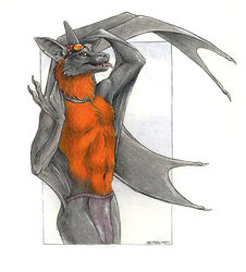  anthro bat black_body black_ears black_fur black_nails black_wings brown_eyes colored_nails eyewear fur goggles long_nails looking_at_viewer male mammal nails open_mouth orange_body orange_eyewear orange_fur orange_goggles pink_tongue simple_background solo tongue tongue_out trisha_wilson white_background wings 