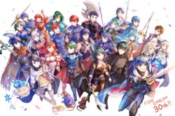  6+boys 6+girls alfonse_(fire_emblem) alm_(fire_emblem) anniversary armor axe bird blue_cape blue_eyes blue_hair blue_scarf bouquet brown_eyes brown_hair byleth_(female)_(fire_emblem) byleth_(fire_emblem) byleth_(male)_(fire_emblem) canine cape celica_(fire_emblem) chrom_(fire_emblem) claude_von_riegan closed_eyes copyright_name corrin_(female)_(fire_emblem) corrin_(fire_emblem) corrin_(male)_(fire_emblem) dimitri_alexandre_blaiddyd dual_persona edelgard_von_hresvelg eirika_(fire_emblem) eliwood_(fire_emblem) ephraim_(fire_emblem) everyone falchion_(fire_emblem) feh_(fire_emblem_heroes) feline fire_emblem fire_emblem:_mystery_of_the_emblem fire_emblem:_path_of_radiance fire_emblem:_radiant_dawn fire_emblem:_shadow_dragon_and_the_blade_of_light fire_emblem:_the_binding_blade fire_emblem:_the_blazing_blade fire_emblem:_the_sacred_stones fire_emblem_awakening fire_emblem_echoes:_shadows_of_valentia fire_emblem_fates fire_emblem_heroes flower green_eyes green_hair grey_hair headband hector_(fire_emblem) highres holding holding_axe holding_polearm holding_sword holding_weapon ike_(fire_emblem) leif_(fire_emblem) lilith_(fire_emblem) long_hair lucina_(fire_emblem) lyn_(fire_emblem) marth_(fire_emblem) micaiah_(fire_emblem) multiple_boys multiple_girls one_eye_closed polearm ponytail red_cape red_eyes red_hair roy_(fire_emblem) scale_armor scarf seliph_(fire_emblem) sigurd_(fire_emblem) spear sword sword_of_the_creator tarayuki weapon yellow_eyes yune_(fire_emblem) 