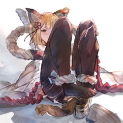  animal_ears black_legwear canine dog_ears dog_girl dog_tail erune feet female granblue_fantasy no_shoes rope shimenawa tail tota_(sizukurubiks) vajra_(granblue_fantasy) 