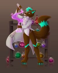  absurd_res anthro canid canine canis chemicals clothing coat glowing hi_res insane lab_coat laboratory liquids male mammal mixing paws potion scientist solo toffeepaws topwear wolf 