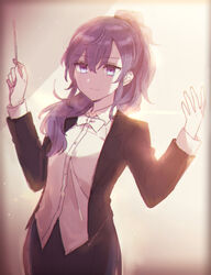  absurdres asahina_mafuyu conductor female high_ponytail highres long_hair long_sleeves looking_at_viewer ponytail project_sekai purple_hair solo sorimachi-doufu 